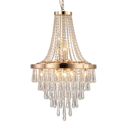 Crystal Chandelier, Modern Luxury Pendant Ceiling Light, 11-Light, 19.7 in Dia, Iron & K9 Crystal - Gold