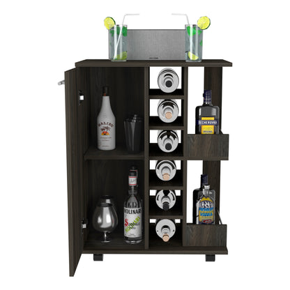 Espresso Finish Bar Cart With Four Casters And Storage