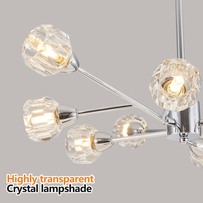 9-Light Crystal Globe Chandelier for Dining Room and Living Room, Hard-Wired, Bulbs Not Included, Chrome