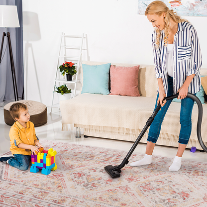8x10 Area Rug, Machine Washable, Non-Slip Low-Pile Chenille, Foldable Kid & Pet Friendly Bedroom - Beige