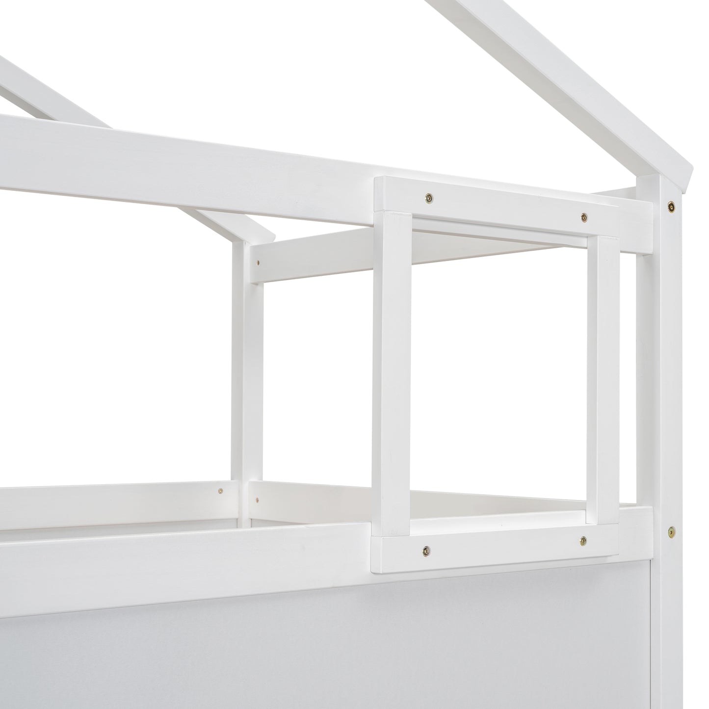 Whimsical Twin over Full House Bunk Bed with Storage Steps and Blackboard, White