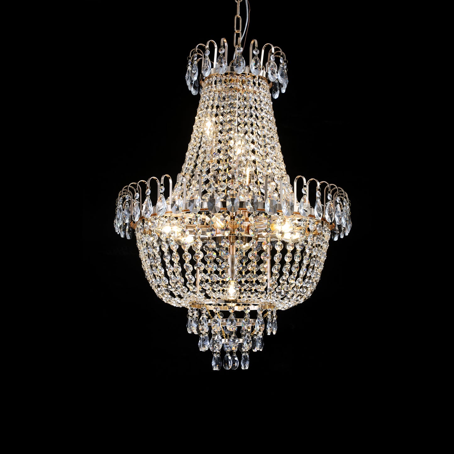 Large Crystal Chandelier Ceiling Light, 10-Light 21.7in, Iron + K9 Crystal, Living Room Hallway Gold