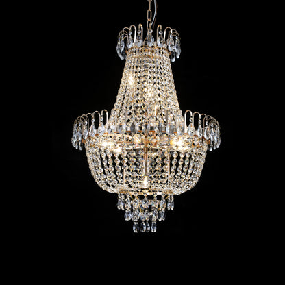 Large Crystal Chandelier Ceiling Light, 10-Light 21.7in, Iron + K9 Crystal, Living Room Hallway Gold