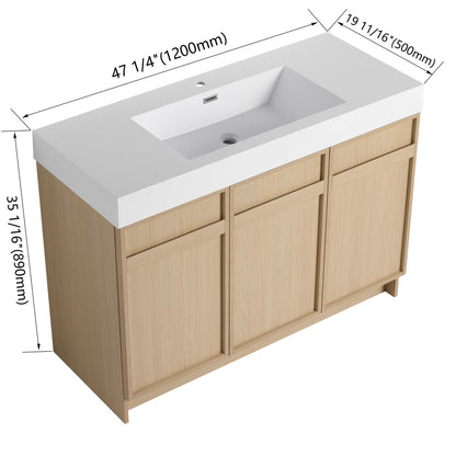 Modern 48" Freestanding Oak Bathroom Vanity with White Resin Sink & Soft-Close Doors