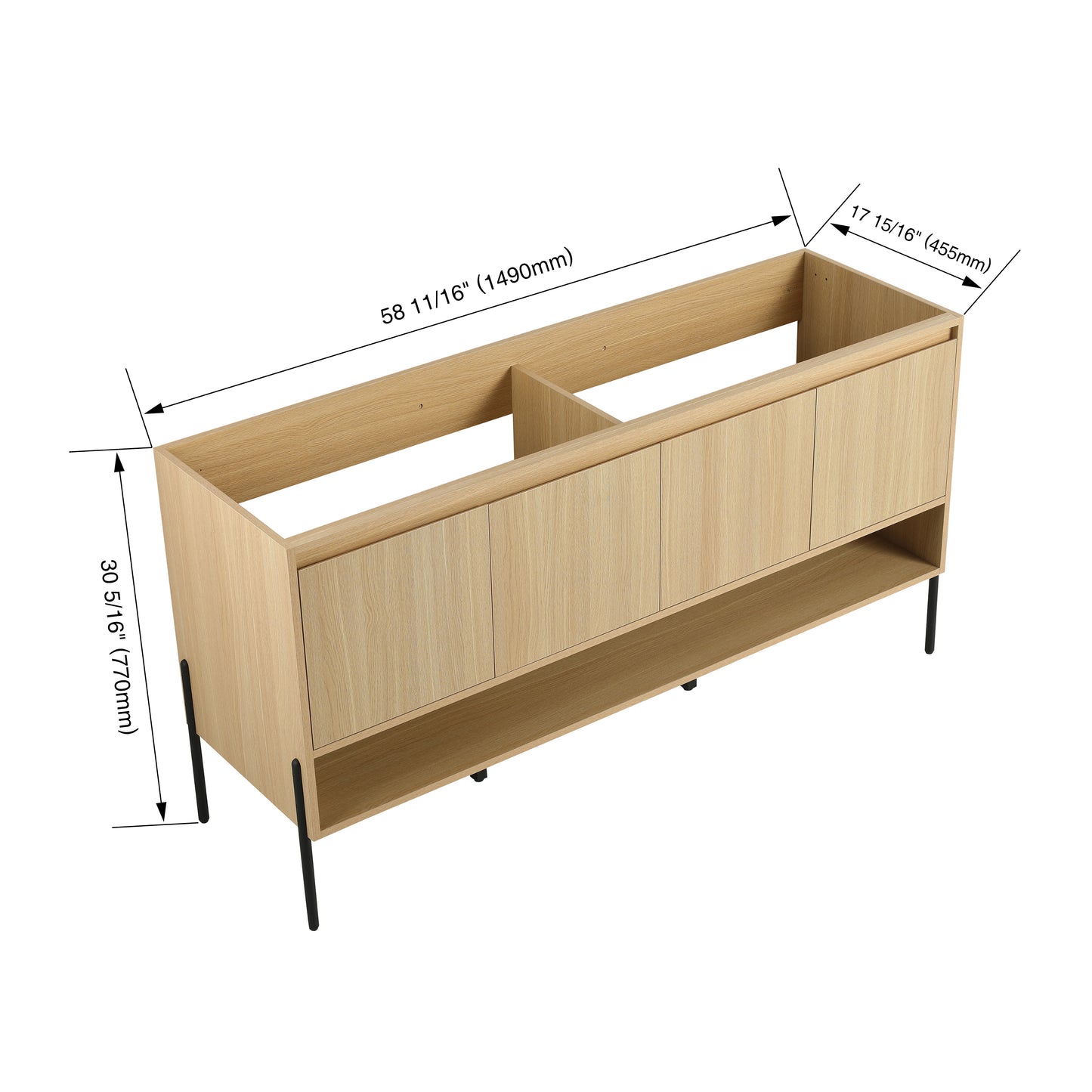 60-Inch Modern Freestanding Bathroom Vanity with 4 Soft-Close Doors - Sink Not Included