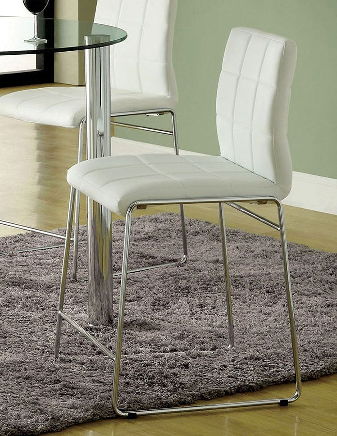 White Color Leatherette 2pcs Counter Height Dining Chairs Chrome Metal Legs Dining Room Counter Height Chairs