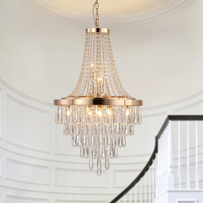 Crystal Chandelier, Modern Luxury Pendant Ceiling Light, 11-Light, 19.7 in Dia, Iron & K9 Crystal - Gold