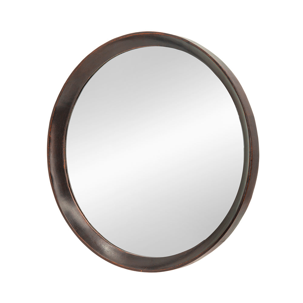 Round Transitional Mango Wood Wall Mirror - 20" Framed Accent for Bathroom and Entryway