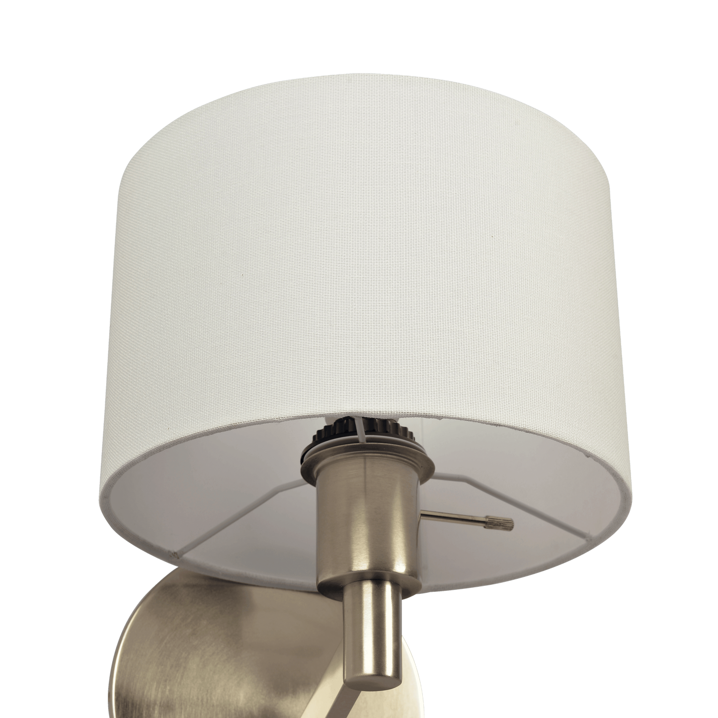 Modern Wall Lamp with Rotary Switch, 9x10x11, White Fabric Shade, Metal Base, Living Room Brushed Nickel