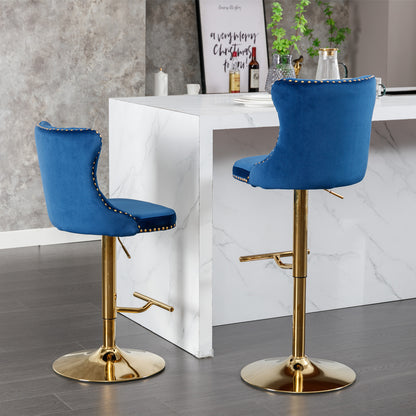 AA Blue Velvet Bar Stools Adjustable 25 33in Set Of 2