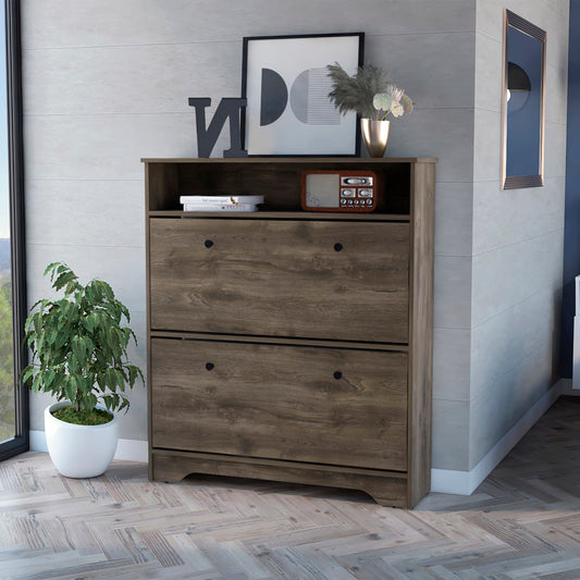 Elegant Dark Brown 2-Tier Shoe Rack with Storage Shelves