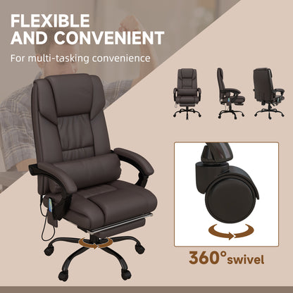 Brown High-Back Massage Office Chair with Remote Control, Adjustable Height, Reclining Footrest, and 6-Point Vibration System