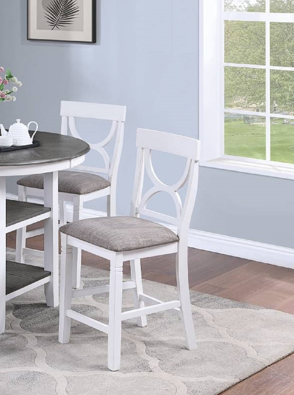 Counter Height Dining Set Storage Padded Chairs 5 Pc White