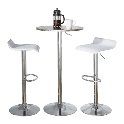 Round Bistro Adjustable 3-Piece Bar Set for Home Bar with Oval Footrest, Metal PVC, Silver Chrome