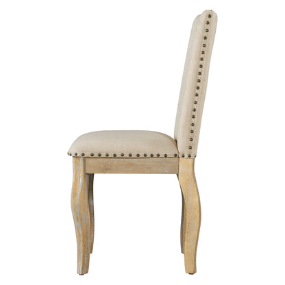 Set of 4 Solid Wood Dining Chairs with Upholstered Fabric, Nailhead, 250 LB Capacity, Natural Wood Wash