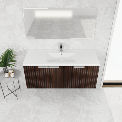 Modern 48-Inch Wall-Mounted Bathroom Vanity with Soft-Close Doors and Resin Sink