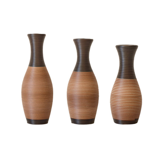 Set of 3 Large Floor Vases for Living Spaces – Artificial Rattan Vases, Boho Modern Display Grey-Brown
