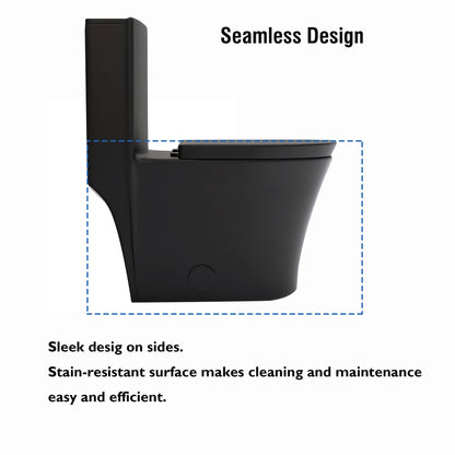 Matte Black Modern Elongated One-Piece Toilet with Dual Flush and Soft-Close Seat