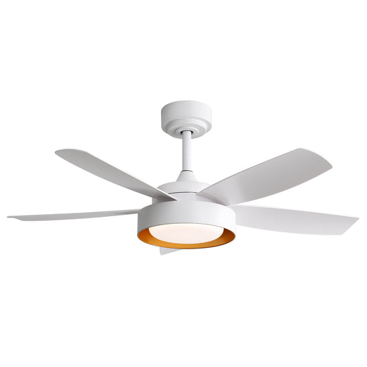 42-Inch Ceiling Fan with LED Light, Remote, 6-Speed DC Motor, Dimmable 22W LED, Reversible White