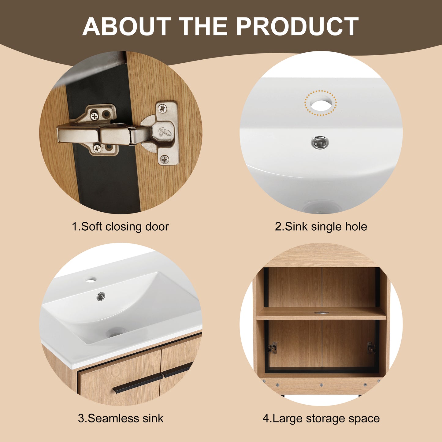 24-Inch Oak Bathroom Vanity with Ceramic Basin and Storage Cabinet