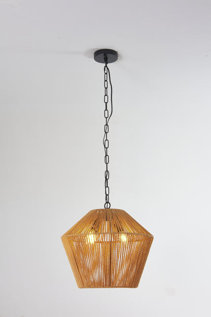 4-Light Hemp Rope Pendant Light for Kitchen Island, Boho Farmhouse Hanging Fixture, Natural Finish