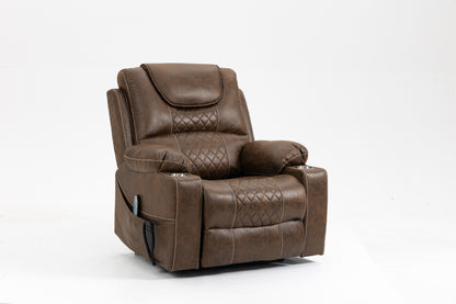 Oversized Electric Lift Recliner with 180° Lay-Flat, 25-In Velvet Seat, 400 lb Capacity, Massage Brown