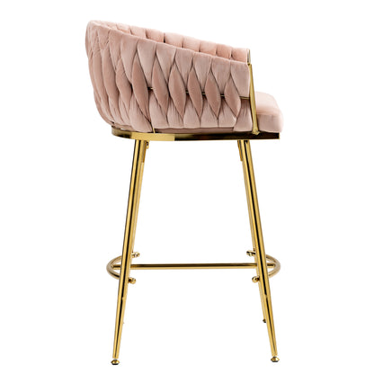 26 Inch Bar Stools Set Of 2 Pink Velvet Golden Base Premium