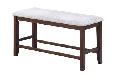 Counter Height Bench with Cushioned Seat, 46in L x 17in W x 24in H, Rubberwood Frame, Modern Style — Walnut