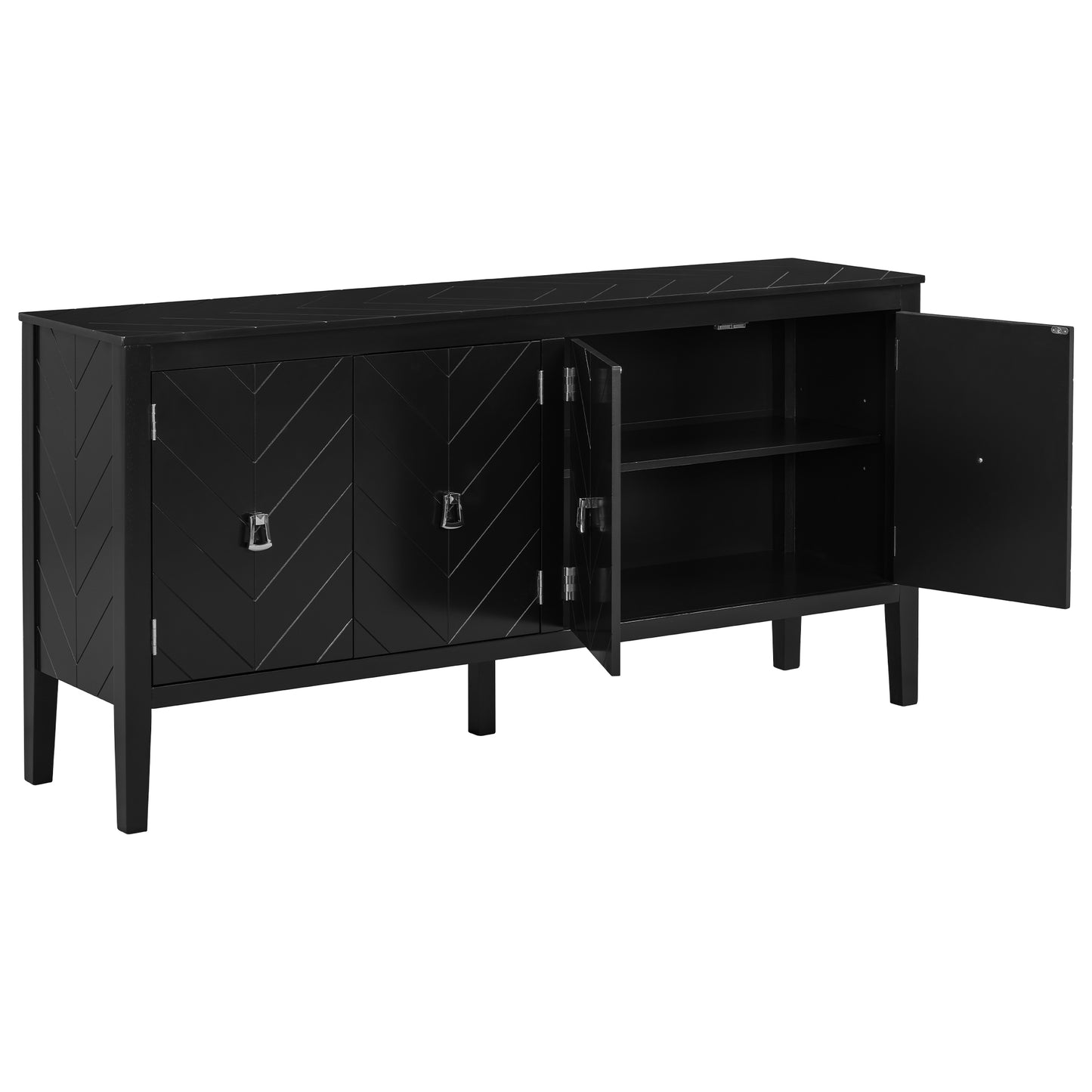 U_STYLE  Four-Door Sideboard with Geometric Line Patterns and Vintage Metal Handles for Timeless Elegance,Suitable for Living Rooms, Entrance and Study Rooms