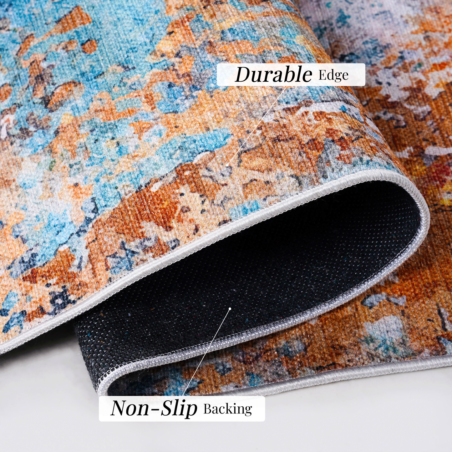 8x10 Area Rug, Washable, Low-Pile Chenille, Non-Slip Backing, Foldable, Kid & Pet Friendly, Multi