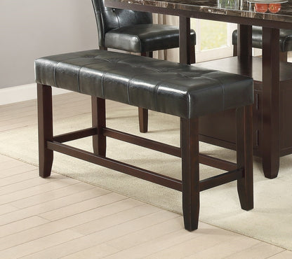 Counter Height 48in Dining Bench, Faux Leather Tufted Seat, Rubberwood Base, Farmhouse Dining Room Black Brown Finish