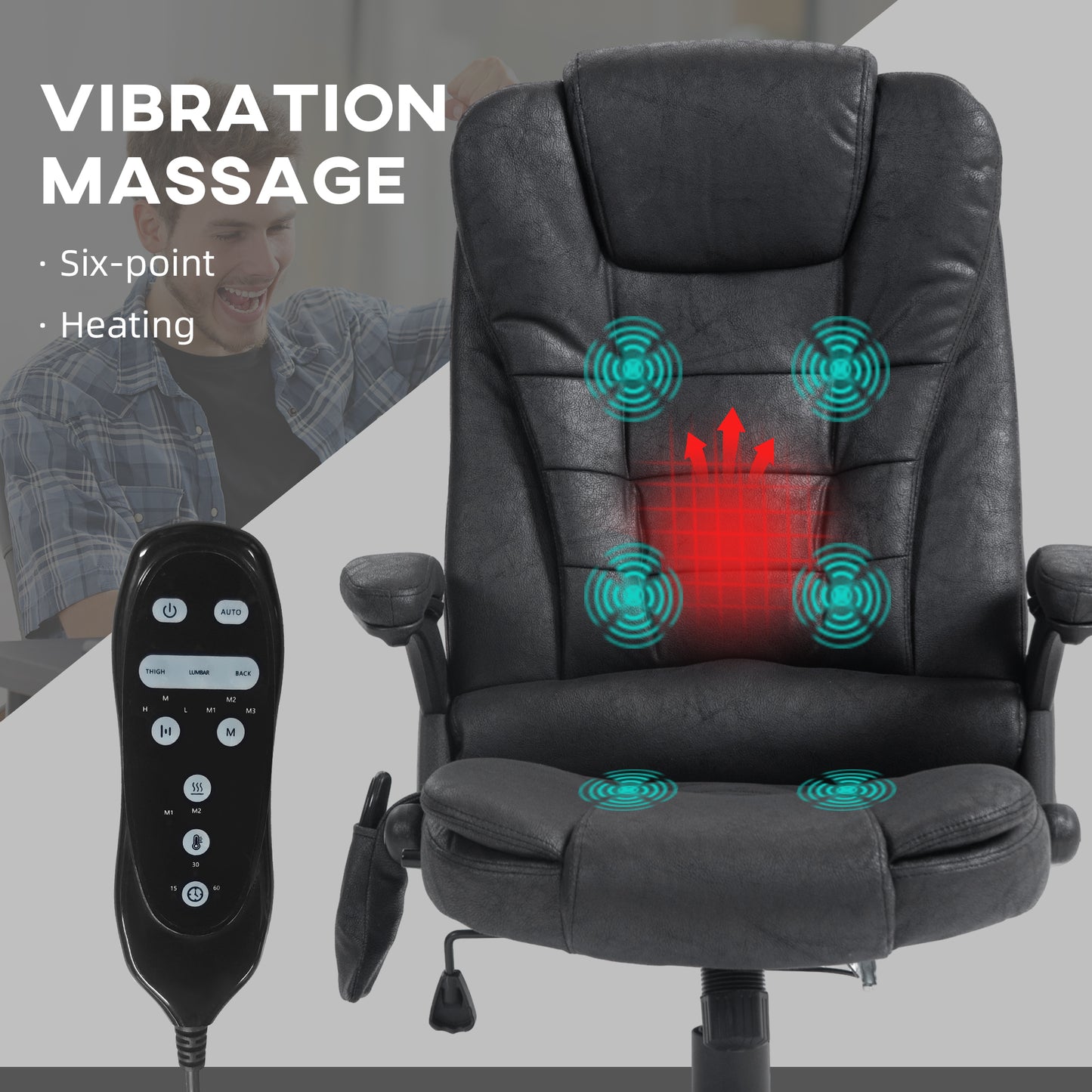 Ergonomic Black Office Chair with 6-Point Vibration Massage and Lumbar Heating