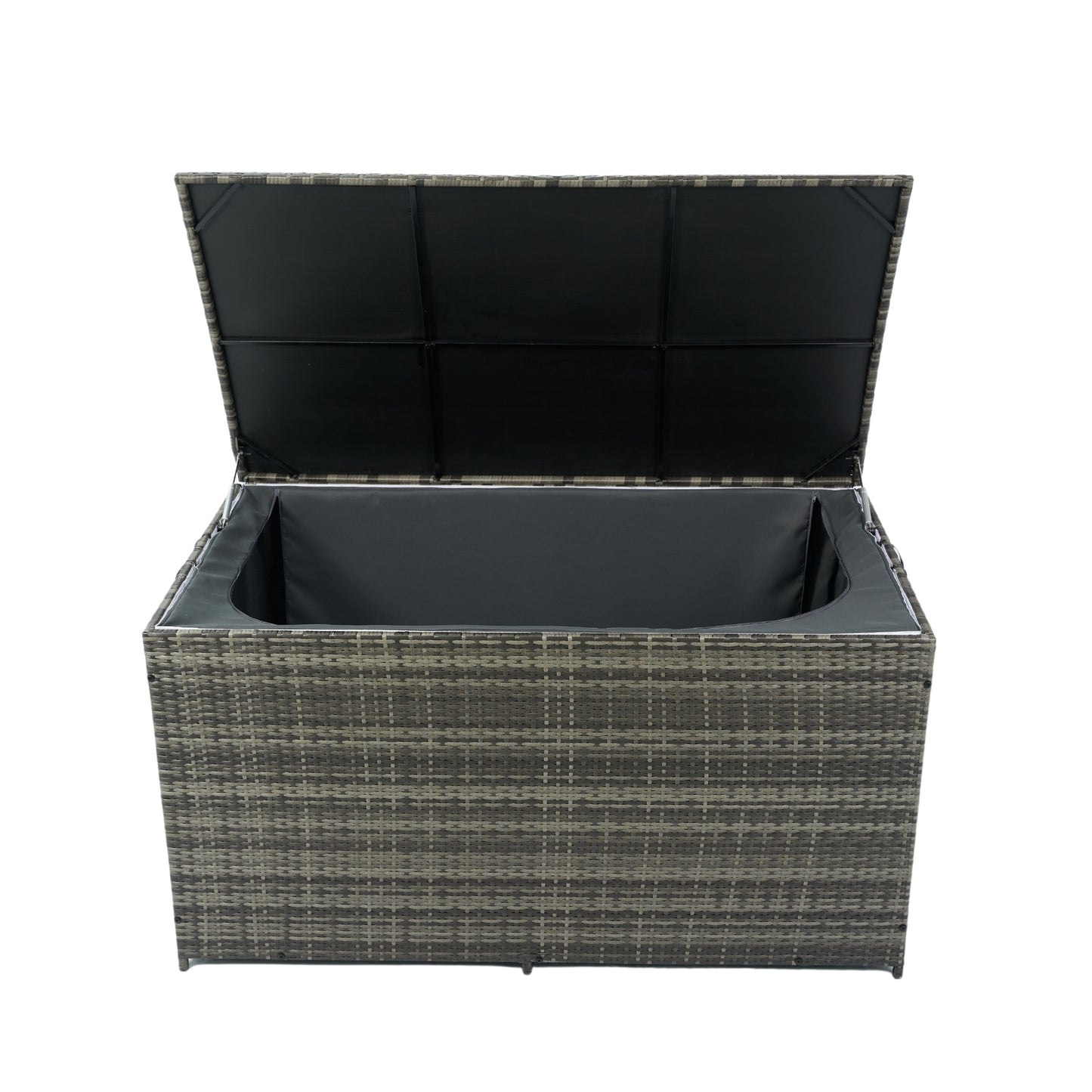 200 Gallon Outdoor Storage Box With Lid For Patio And Garden PE Rattan Iron Frame Weatherproof Storage Grey