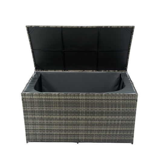 200 Gallon Outdoor Storage Box With Lid For Patio And Garden PE Rattan Iron Frame Weatherproof Storage Grey