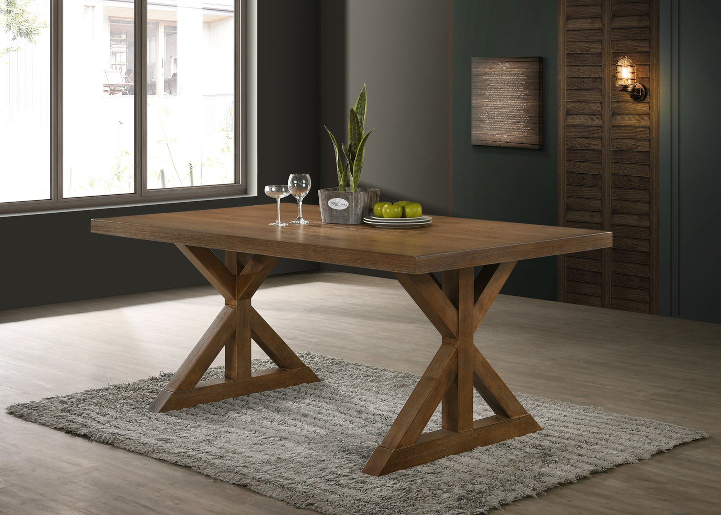 Farmhouse Wood Trestle Dining Table Brushed Driftwood