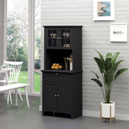 Sleek Black Kitchen Pantry Cabinet with Hutch and Adjustable Shelves