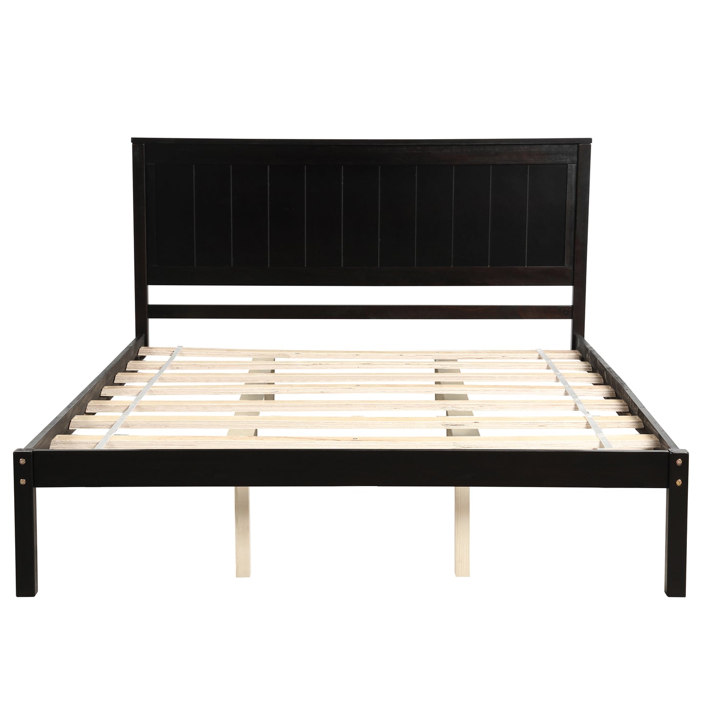 Espresso Queen Platform Bed Frame with Headboard and Wood Slat Support – No Box Spring Required
