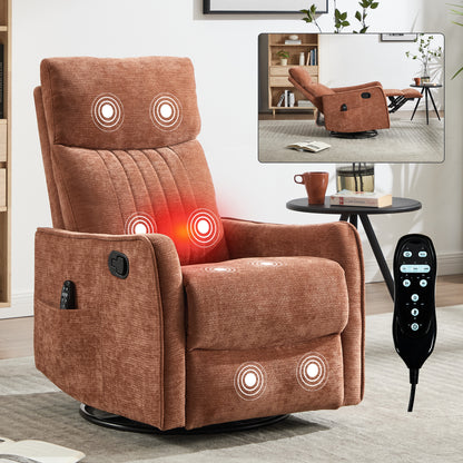 Manual Recliner 360° Swivel Rocker Massage Lumbar Heat, 8Node Massage, Chenille Fabric Living Room Orange
