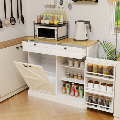 Modern White Kitchen Trash Storage Cabinet with Drawers and Tilt-Out Bin - Multifunctional Organizer for Home Use