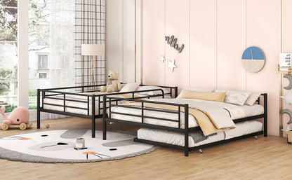 Stylish Black Full XL Over Queen Metal Bunk Bed with Trundle for Optimal Space Utilization
