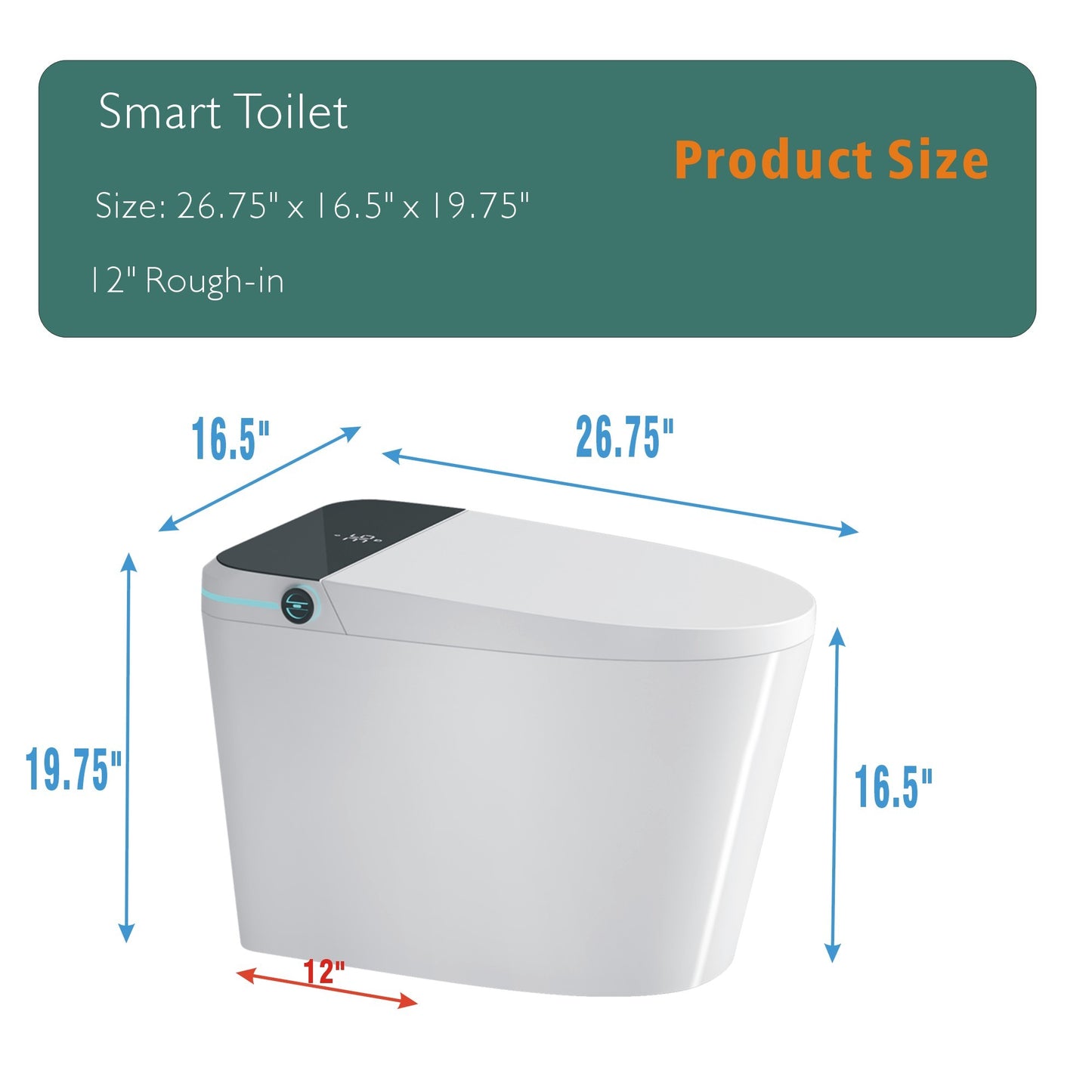 Intelligent Bidet Toilet with Automatic Seat, Foot Sensor Control, LED Display, Night Light, Warm Water & Dryer - Modern Porcelain Design in White