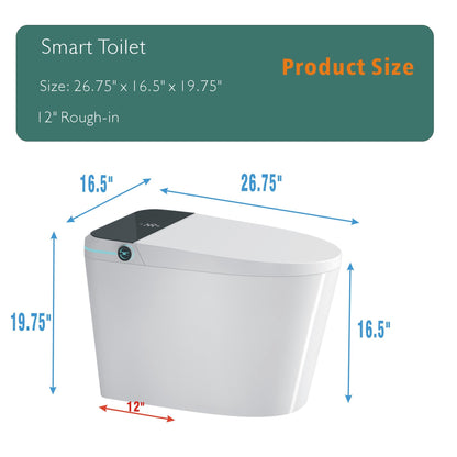 Intelligent Bidet Toilet with Automatic Seat, Foot Sensor Control, LED Display, Night Light, Warm Water & Dryer - Modern Porcelain Design in White