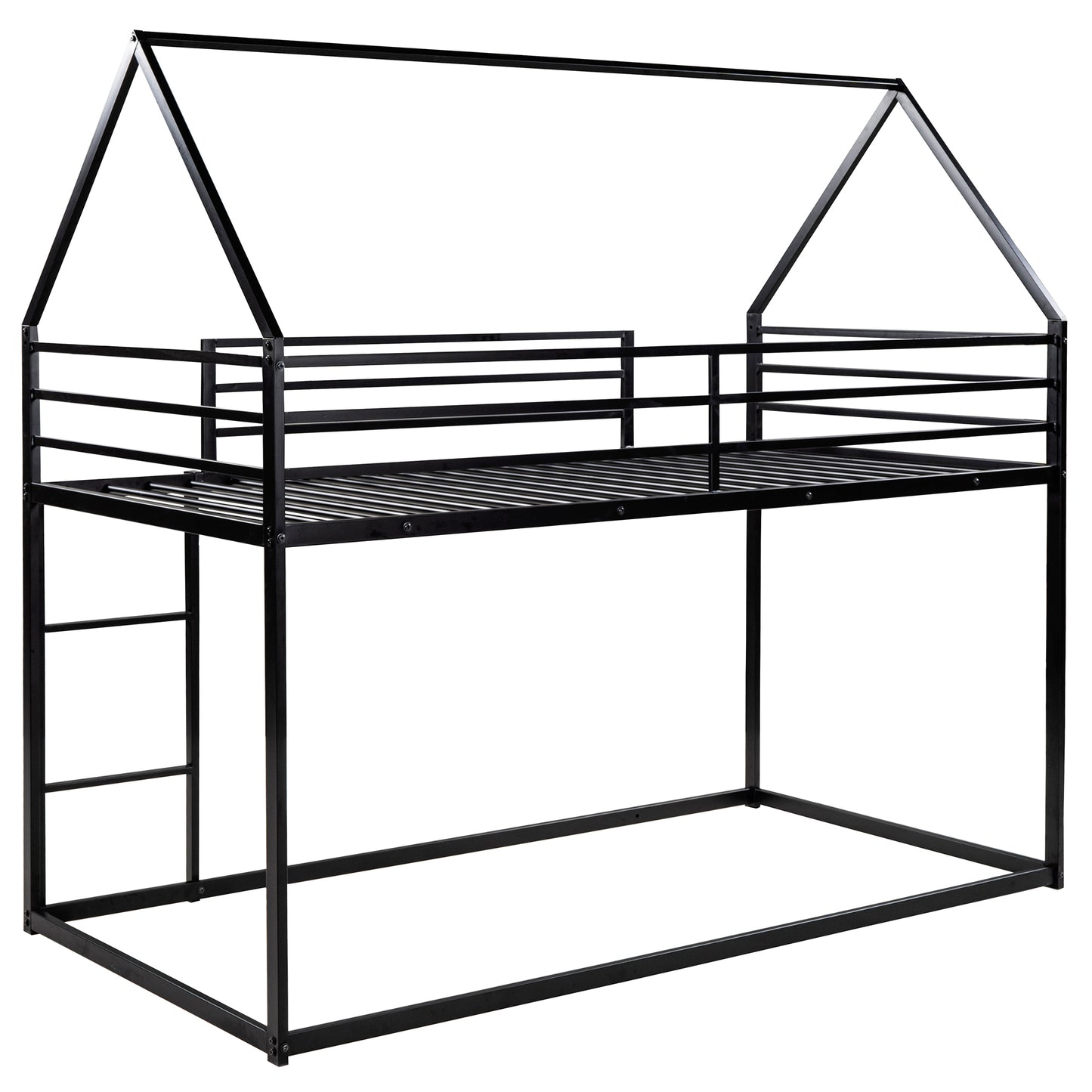 Twin House Bunk Bed for Kids - Black Twin over Twin Design with Built-in Ladder