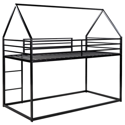 Twin House Bunk Bed for Kids - Black Twin over Twin Design with Built-in Ladder