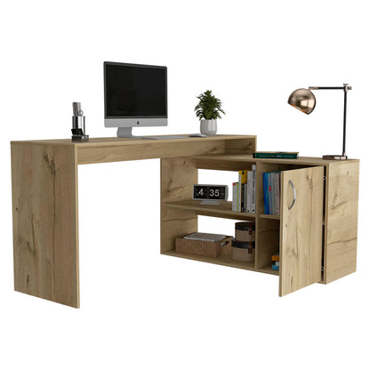 L-Shaped Modern Computer Desk with Versatile Storage - Light Oak Finish