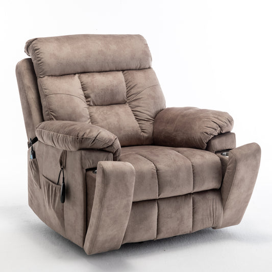 Electric Lift Recliner with 8 Massage, Lumbar Heat, Cup Holder, 26-Inch Seat Antique Brown Velvet