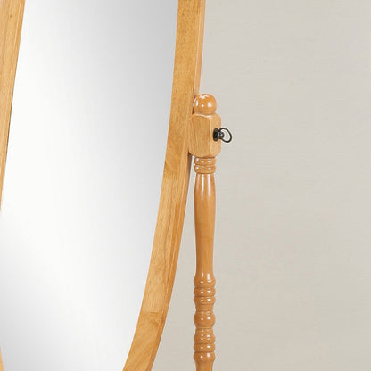Elegant Oak Finish Cheval Mirror in Traditional Queen Anna Style