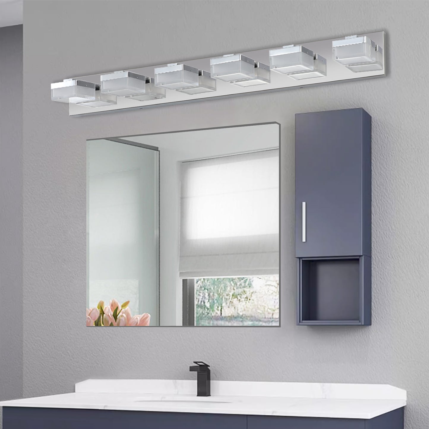 6-Light LED Vanity Light Bar for Bathrooms and Makeup Areas, Modern Sleek Fixture Chrome finish