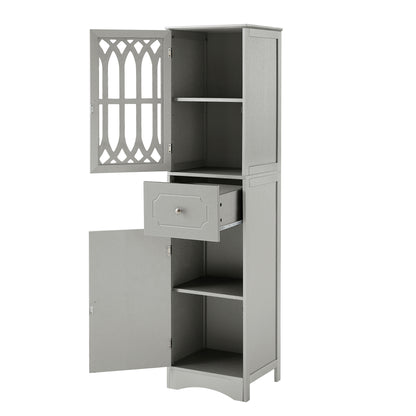 Sleek Grey Freestanding Bathroom Storage Cabinet with Adjustable Shelves and Acrylic Doors