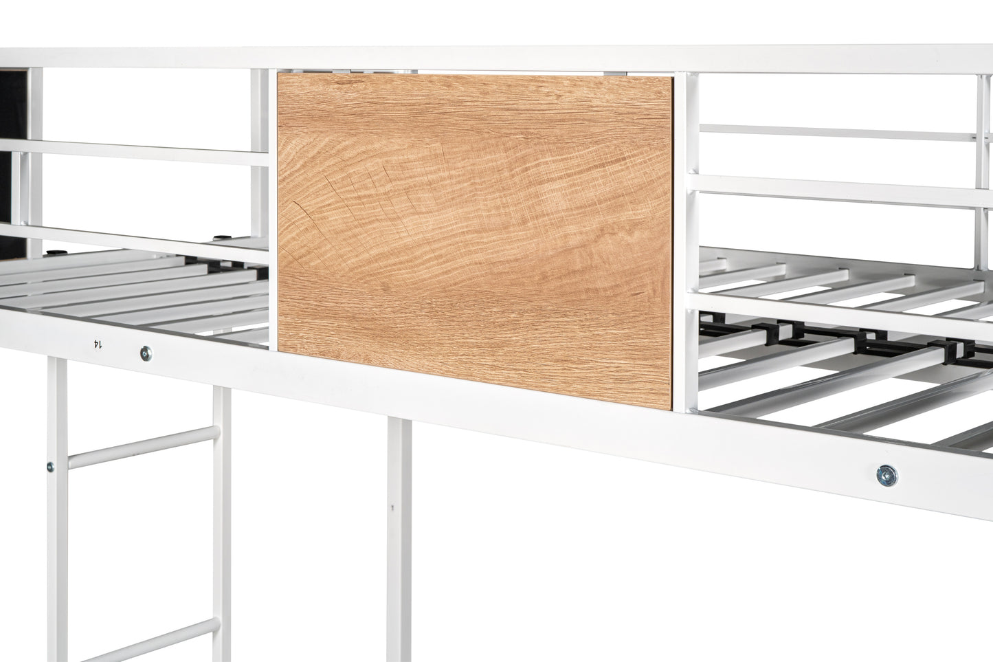 Sturdy Metal Twin Over Full Bunk Bed with Trundle and Safety Guardrails - Space-Saving Design with Noise Reduction and Wooden Accents